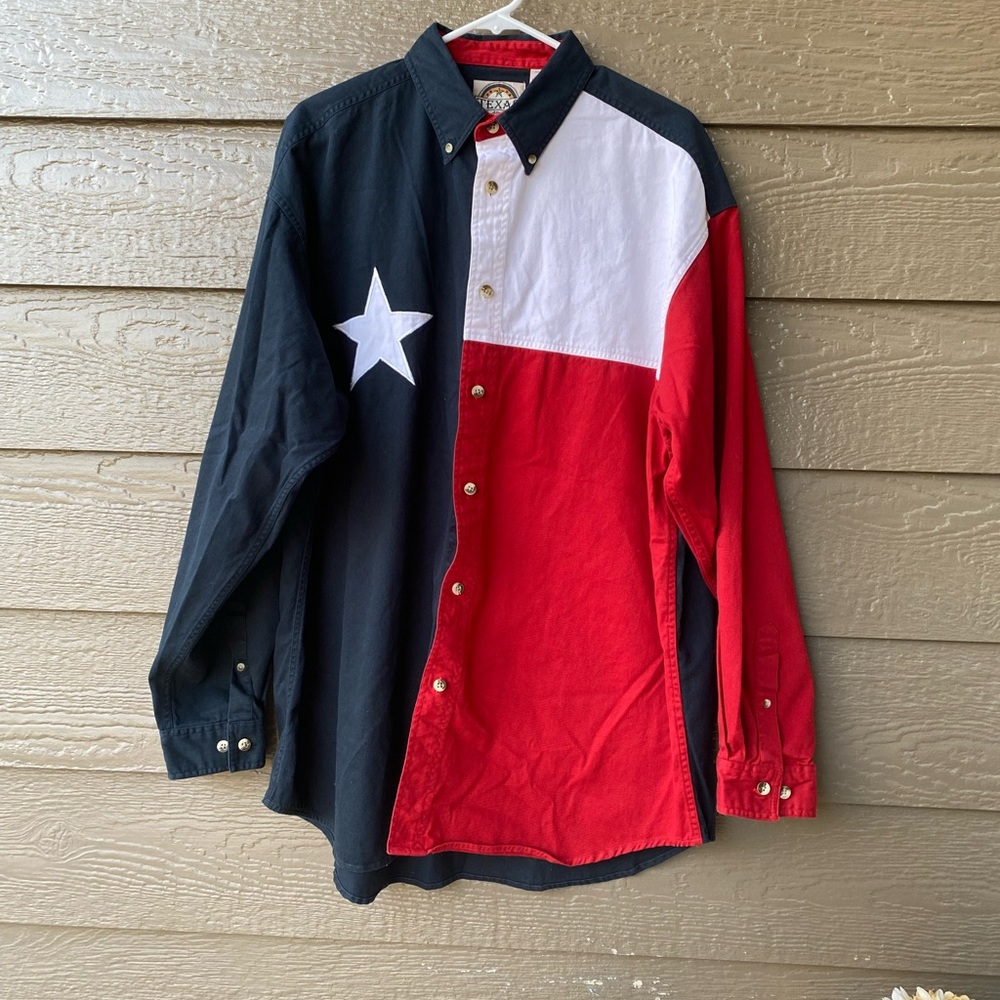 Texas Authentic Dry Goods Mens Shirt XL Red Blue Flag Button USA